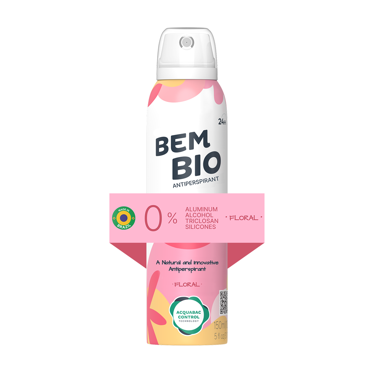 Bem Bio Floral Biotranspirant Deodorant Natural, Aluminum-Free, Vegan, 24-Hour Protection, 150ml (5.07 fl oz)