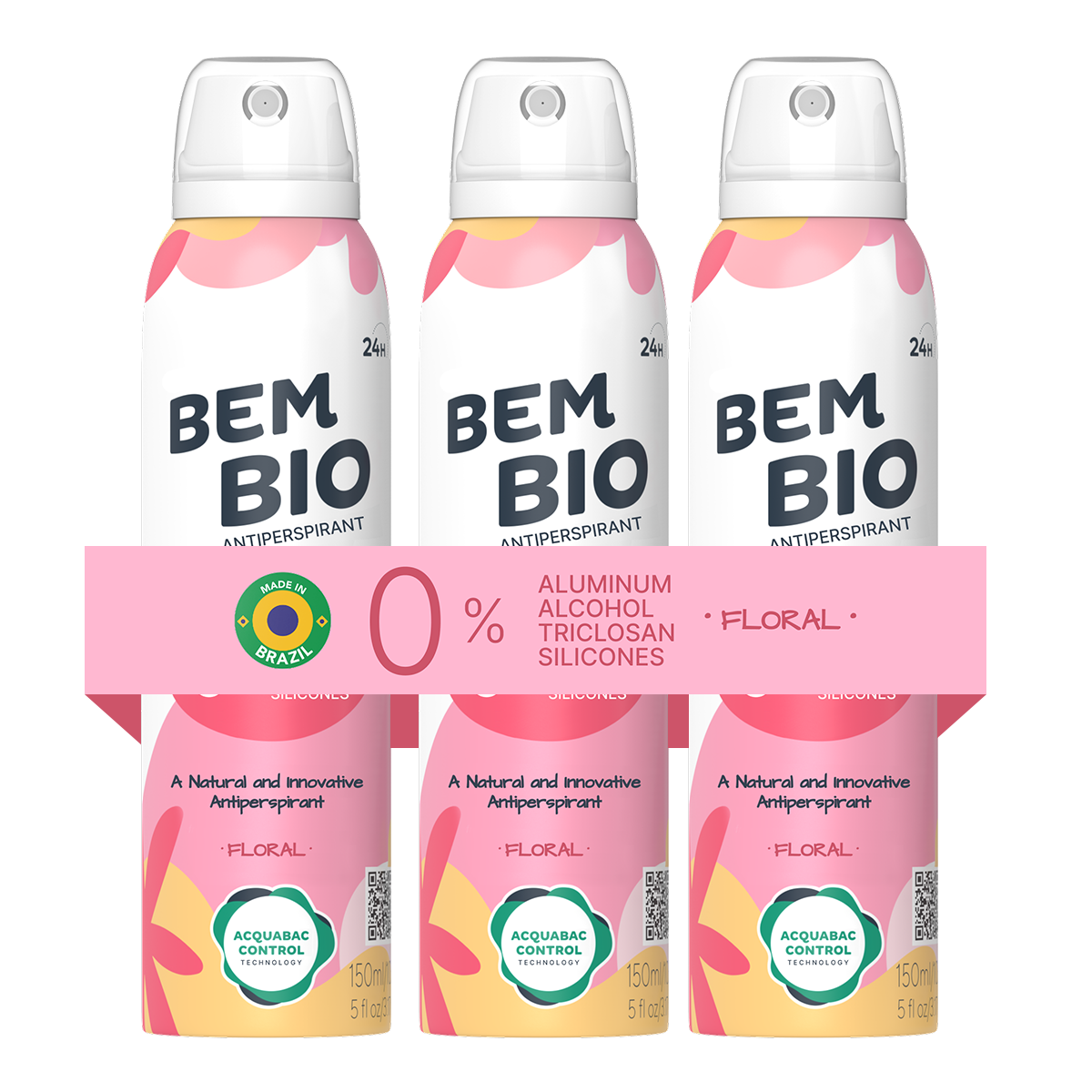 Bem Bio Floral Biotranspirant Deodorant Natural, Aluminum-Free, Vegan, 24-Hour Protection, 150ml (5.07 fl oz)