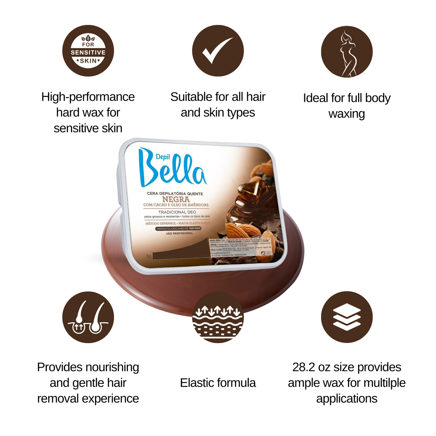 Depil Bella Black Chocolate Hard Wax – Smoothest Strip-Free Wax for Estheticians & Spas