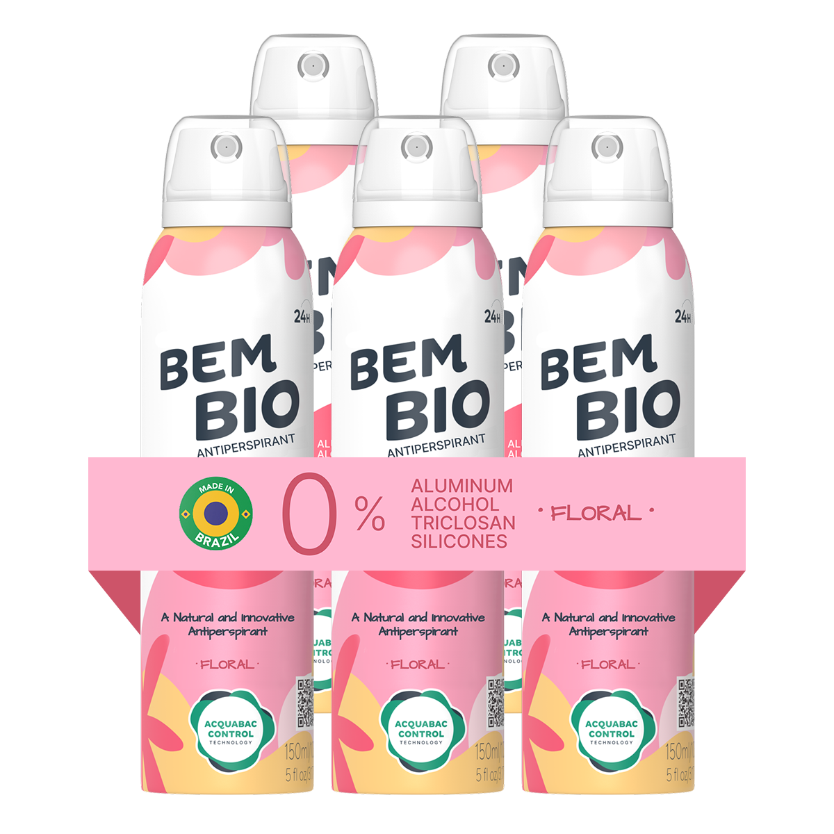 Bem Bio Floral Biotranspirant Deodorant Natural, Aluminum-Free, Vegan, 24-Hour Protection, 150ml (5.07 fl oz)