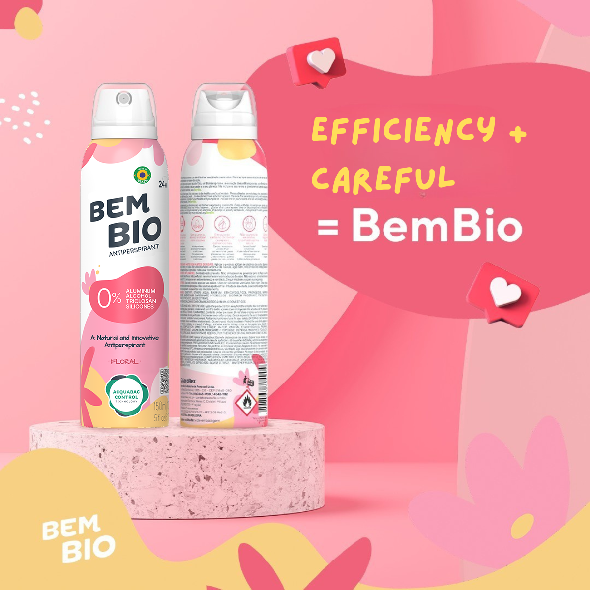 Bem Bio Floral Biotranspirant Deodorant Natural, Aluminum-Free, Vegan, 24-Hour Protection, 150ml (5.07 fl oz)