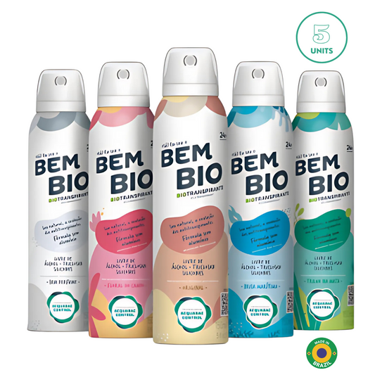 BemBio Biotranspirant Deodorant Bundle – Complete Set of 5 – Natural, Aluminum-Free, Vegan, 24-Hour Protection – 150ml (5.07 fl oz) Each