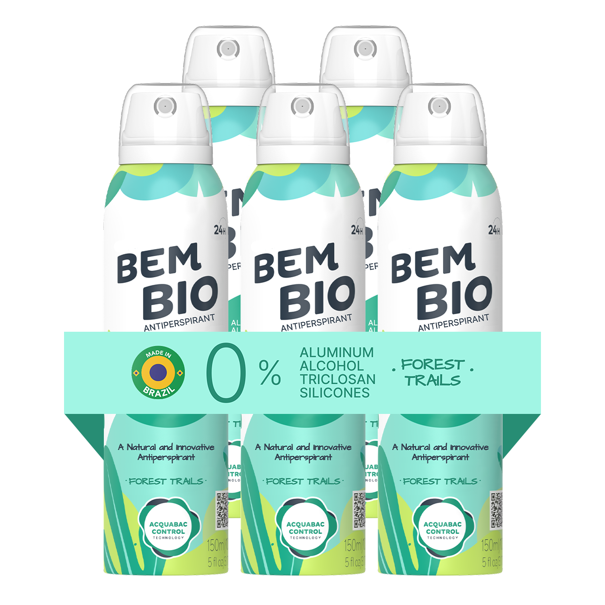 Bem Bio Forest Trails Biotranspirant Deodorant Natural, Aluminum-Free, Vegan, 24-Hour Protection, 150ml (5.07 fl oz)