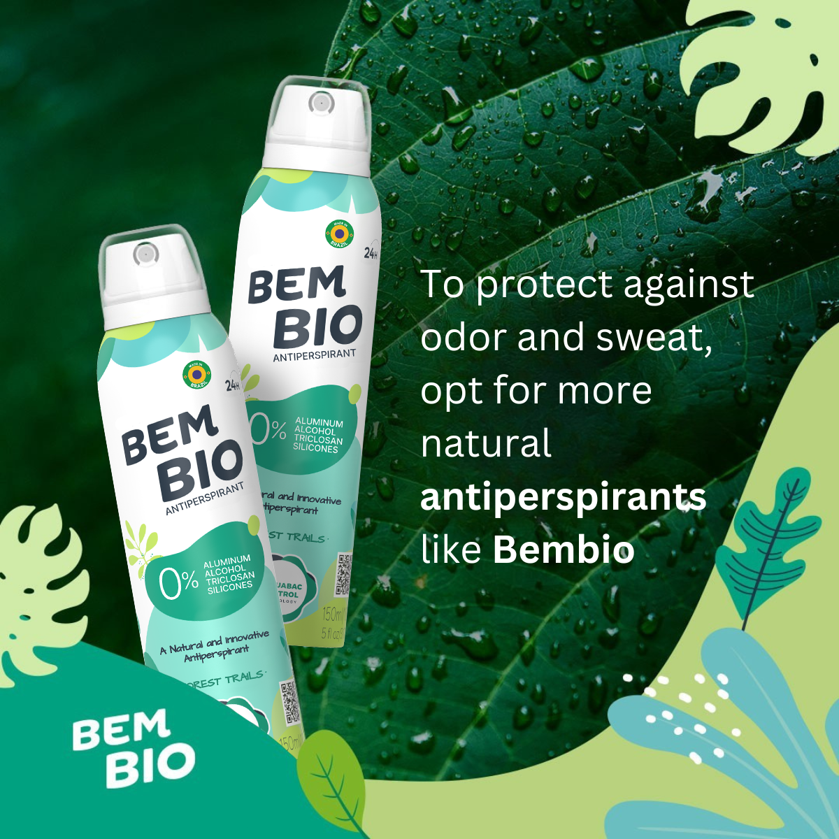 Bem Bio Biotranspirant Deodorant Bundle – Complete Set of 5 – Natural, Aluminum-Free, Vegan, 24-Hour Protection – 150ml (5.07 fl oz) Each