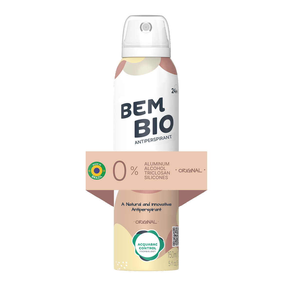 Bem Bio Original Biotranspirant Deodorant, Natural, Aluminum-Free, Vegan, 24-Hour Protection, 150ml (5.07 fl oz)