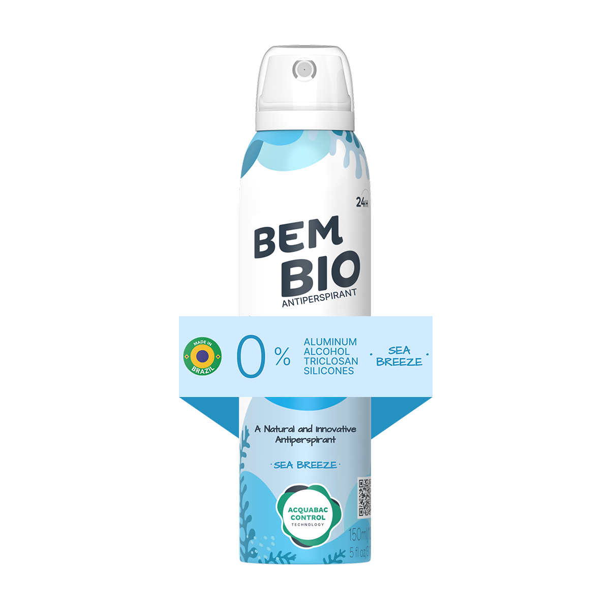 Bem Bio Sea Breeze Biotranspirant Deodorant Natural, Aluminum-Free, Vegan, 24-Hour Protection, 150ml (5.07 fl oz)