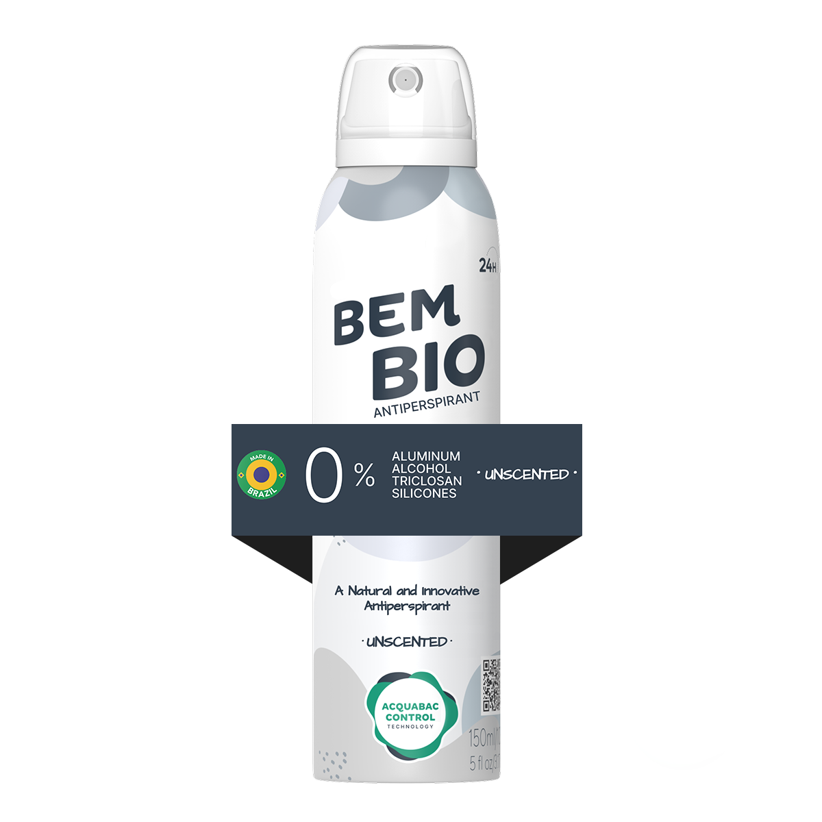 Bem Bio Unscented Biotranspirant Deodorant Natural, Aluminum-Free, Vegan, 24-Hour Protection, 150ml (5.07 fl oz)