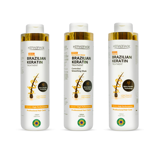 KERABRASIL Brazilian Keratin Hair Care Set - 1L Shampoo, 1L Treatment Cream, 1L Finisher - Complete Smoothing System