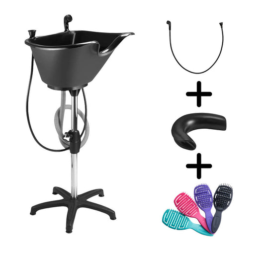 Bundle Wash Unit, Portable Shampoo Sink, Includes Drain Hose and Faucet with Hose, Headrest and Set of 4 Hair Brushes. - Dompel-HAIR STYLIST-DOMPEL