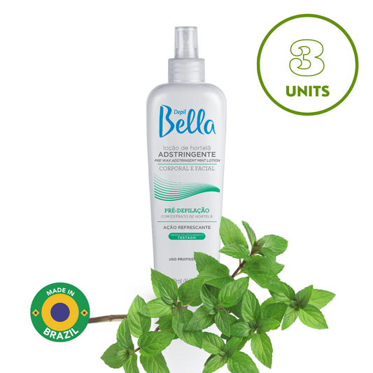 Depil Bella Pre-Waxing Astringent Lotion, Mint Extract, 500ml - Prepares Skin for Smooth Waxing (3 Units Offer)