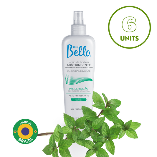 Depil Bella Pre-Waxing Astringent Lotion, Mint Extract, 500ml - Prepares Skin for Smooth Waxing (6 Units Offer)