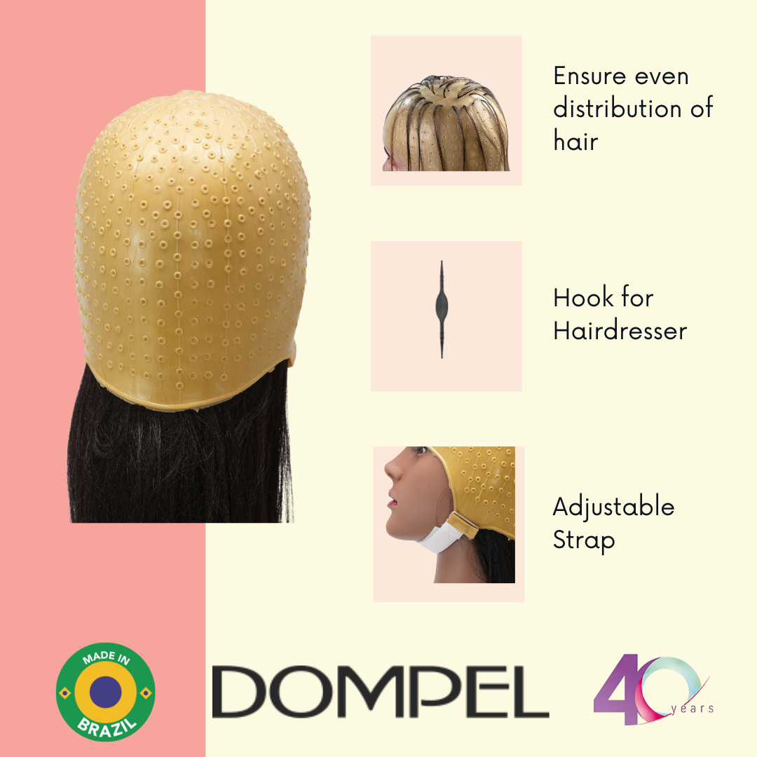 DOMPEL Reusable Professional Silicone Gold Cap with Hook | Special for Hair Dyeing | Model 664 - CA (2 PCS)-HAIR STYLIST-DOMPEL