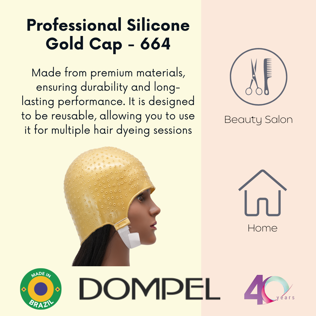 DOMPEL Reusable Professional Silicone Gold Cap with Hook | Special for Hair Dyeing | Model 664 - CA (2 PCS)-HAIR STYLIST-DOMPEL