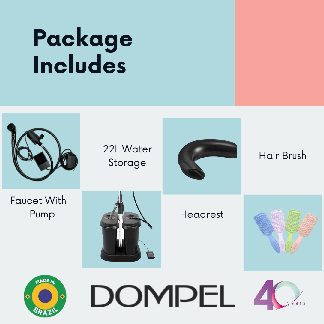 Dompel Dual-Basin Portable Wash Unit – 22L Water Storage with Electric Pump, 4 Hair Brushes & Headrest