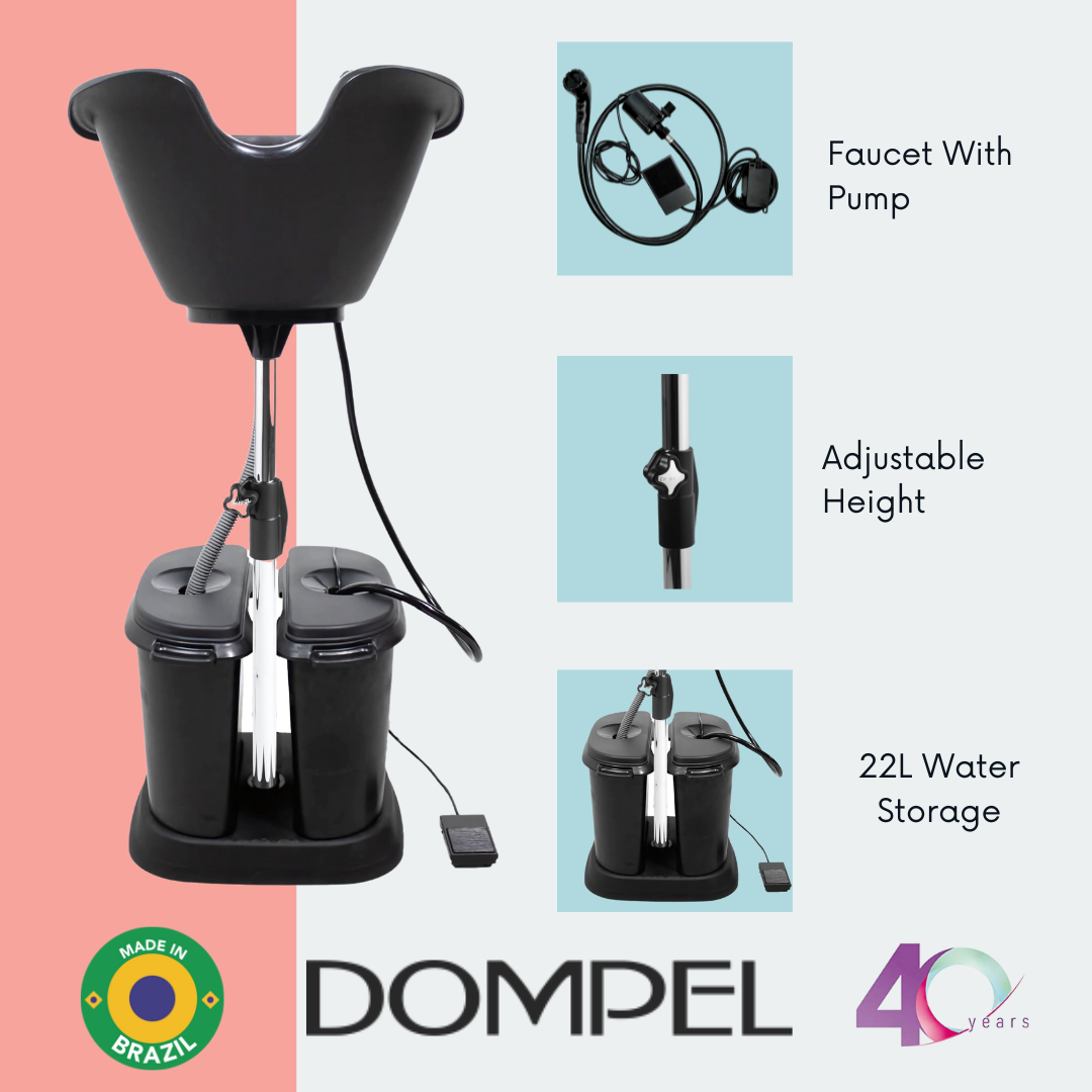 Dompel Dual-Basin Portable Wash Unit – 22L Water Storage with Electric Pump, 4 Hair Brushes & Headrest