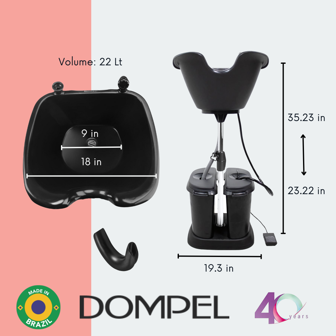 Dompel Dual-Basin Portable Wash Unit – 22L Water Storage with Electric Pump, 4 Hair Brushes & Headrest