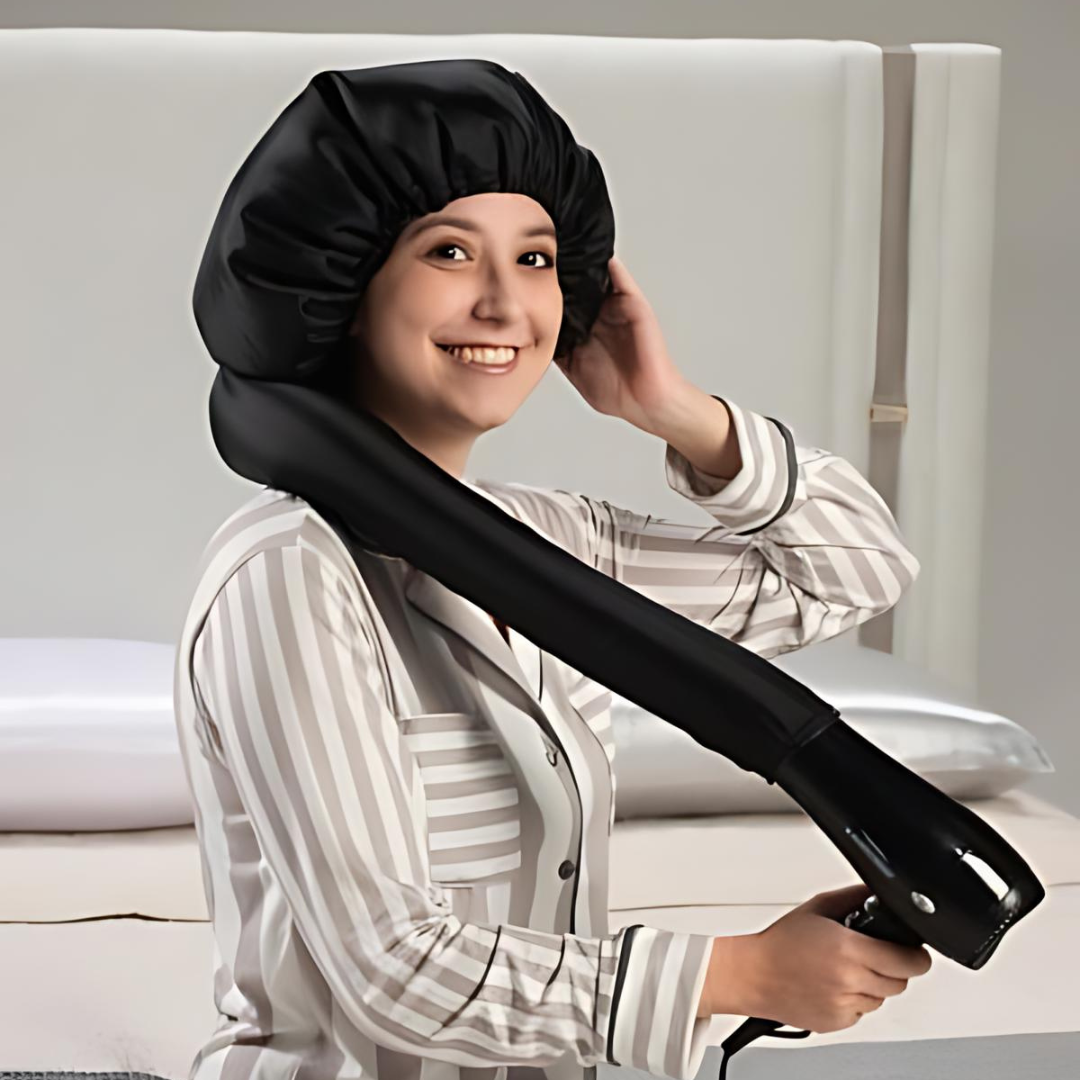 Dompel Black Satin Diffuser Cap | Enhance Hair Drying, Reduce Frizz, Protect Hair Elastic Band and Rubber Element for a Secure Fit (SIZE S)