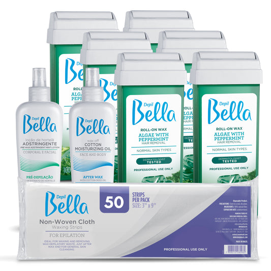 Depil Bella Algae with Peppermint Roll-On Depilatory Wax, 3.52oz, (6 PACK + ADD)-SOFTWAX-DEPILBELLA