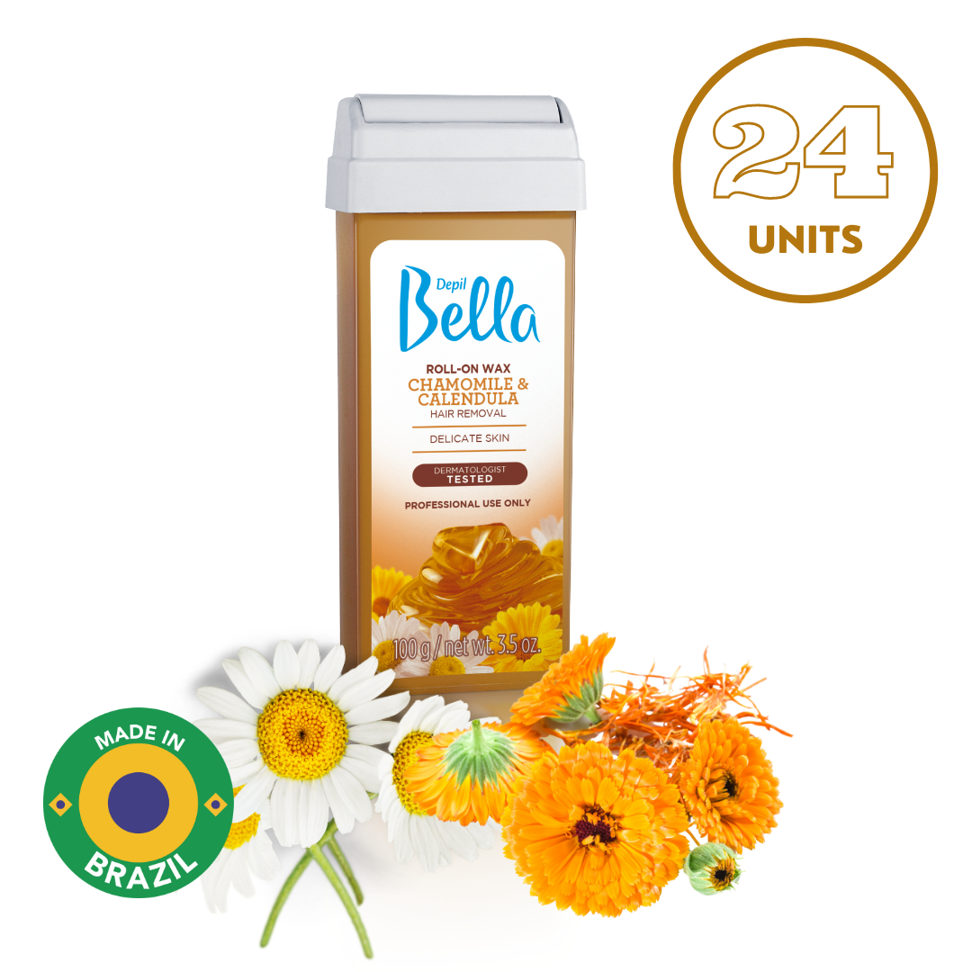 Depil Bella Chamomile and Calendula Roll-On Depilatory Wax, 3.52oz (24 Units offer)-SOFTWAX-DEPILBELLA