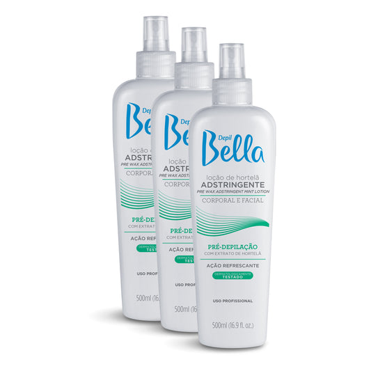 Depil Bella Pre-Waxing Astringent Lotion, Mint Extract, 500ml - Prepares Skin for Smooth Waxing (3 Units Offer)-LOTIONS-DEPILBELLA