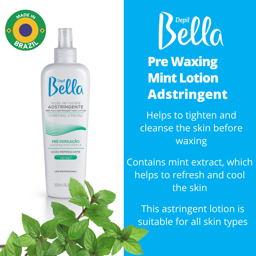 Depil Bella Pre-Waxing Astringent Lotion, Mint Extract, 500ml - Prepares Skin for Smooth Waxing (6 Units Offer)-LOTIONS-DEPILBELLA