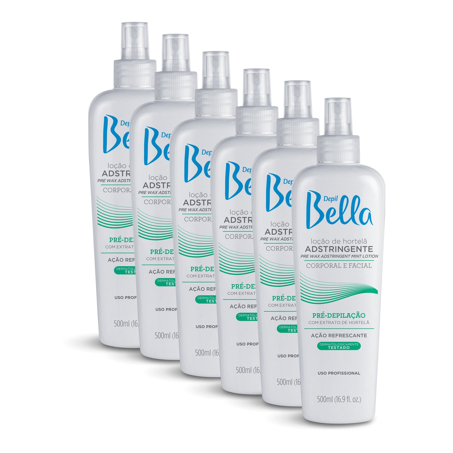 Depil Bella Pre-Waxing Astringent Lotion, Mint Extract, 500ml - Prepares Skin for Smooth Waxing (6 Units Offer)-LOTIONS-DEPILBELLA