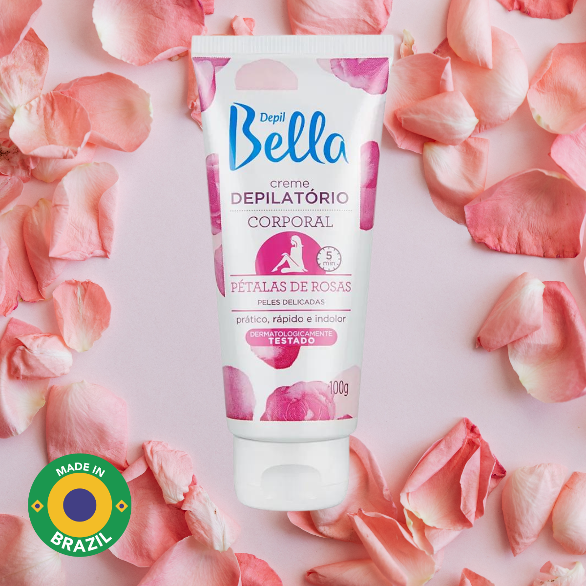 Depil Bella Rose Petals Body Hair Removal Cream – With Argan Oil and Shea Butter, Quick and Gentle Formula for Delicate Skin, 100g-DEPILBELLA