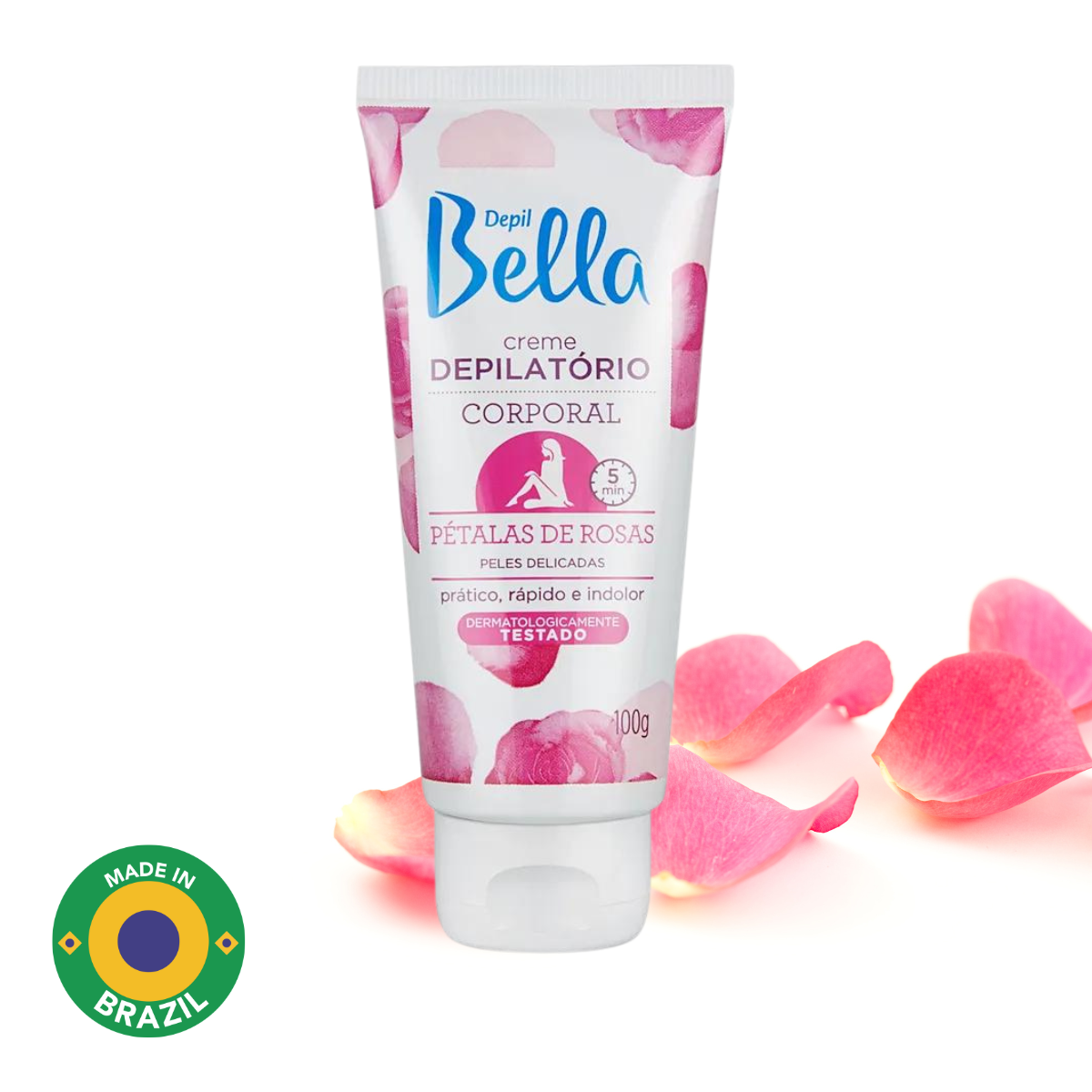 Depil Bella Rose Petals Body Hair Removal Cream – With Argan Oil and Shea Butter, Quick and Gentle Formula for Delicate Skin, 100g-DEPILBELLA