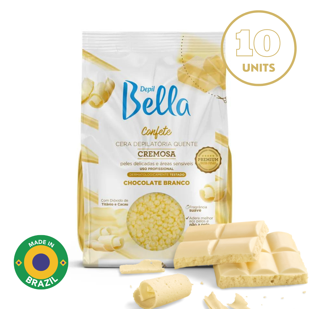 Depil Bella White Chocolate Creamy Confetti Depilatory Wax – Gentle Hair Removal for Sensitive Skin, 2.2 LBS (10 UND)-HARDWAX-DEPILBELLA