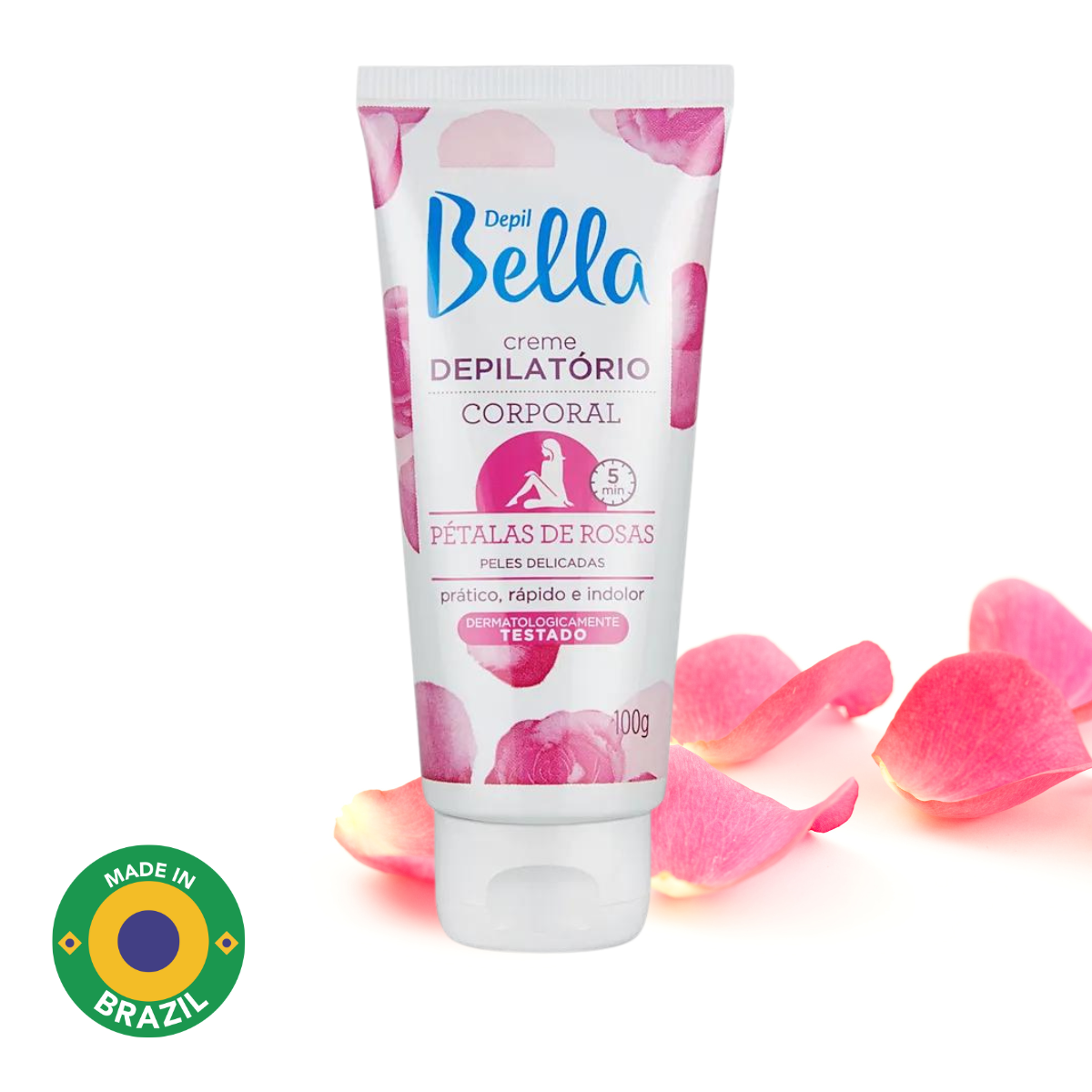 Depil Bella Rose Petals Body Hair Removal Cream – With Argan Oil and Shea Butter, Quick and Gentle Formula for Delicate Skin, 100g