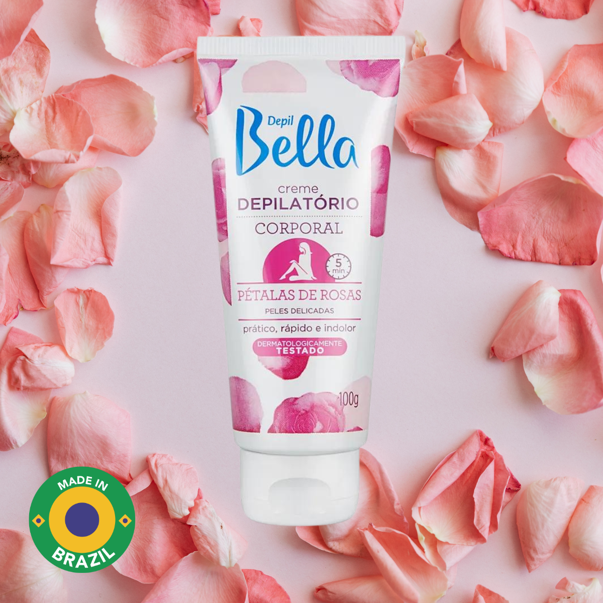 Depil Bella Rose Petals Body Hair Removal Cream – With Argan Oil and Shea Butter, Quick and Gentle Formula for Delicate Skin, 100g