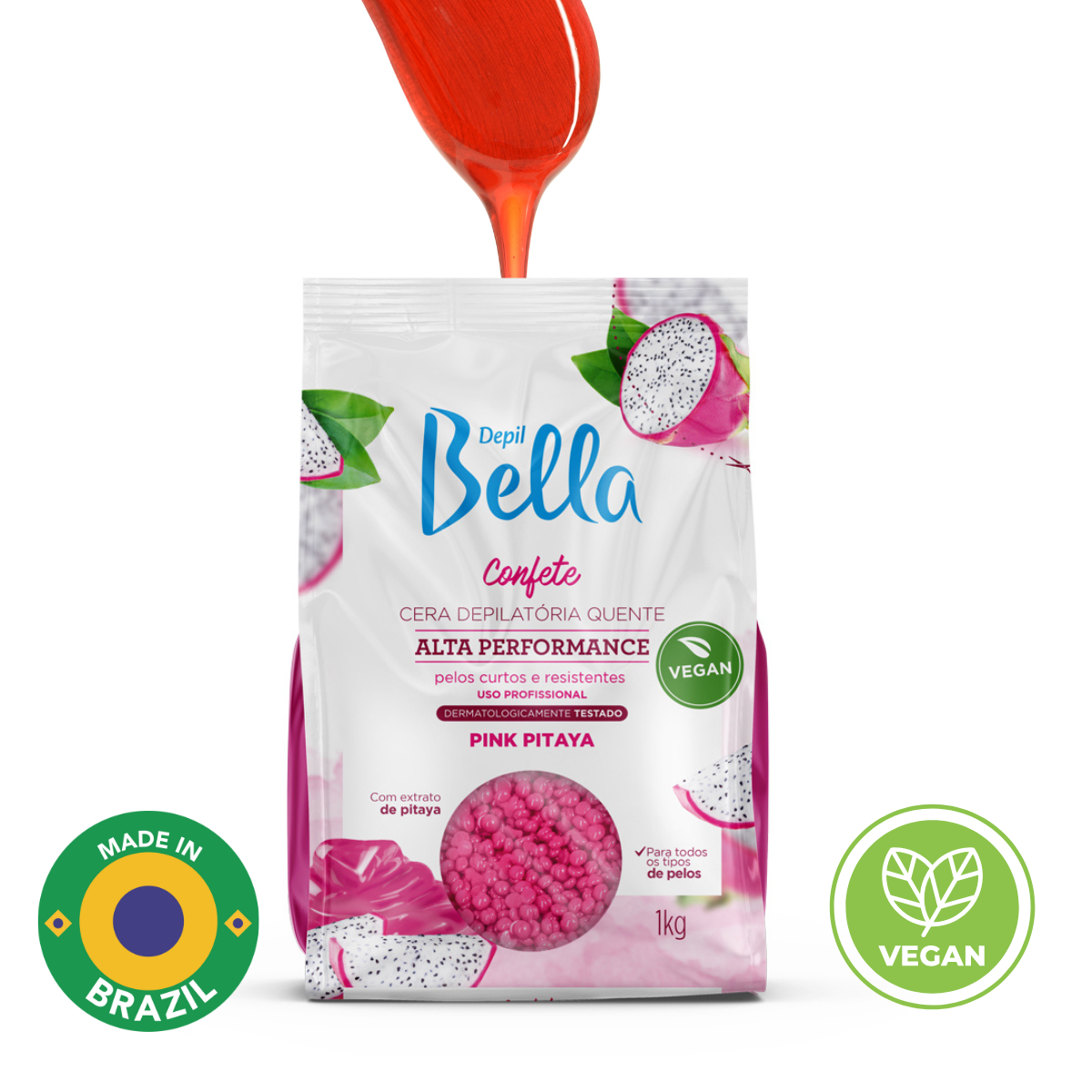 Depil Bella Pink Pitaya Confetti Hard Wax Beads - High-Performance Hair Removal | Vegan 2.2 lbs (3 UND)