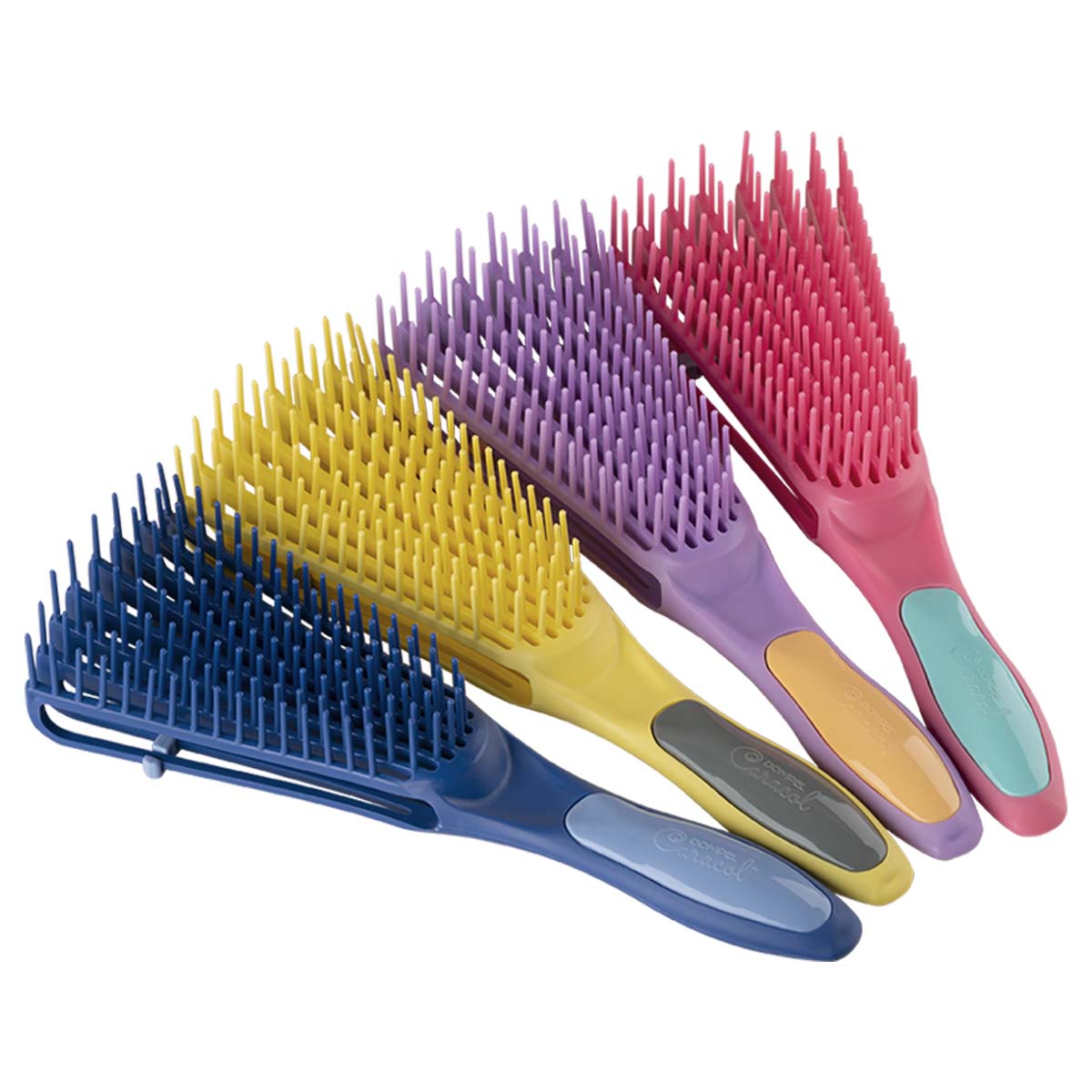 Dompel Caracol Curl Brush Set - 4 Piece Set (Yellow, Pink, Purple, Blue) - Antistatic Brush with Soft, Flexible Bristles, Specifically Designed for the Curl Brushing Routine.-HAIR STYLIST-DOMPEL