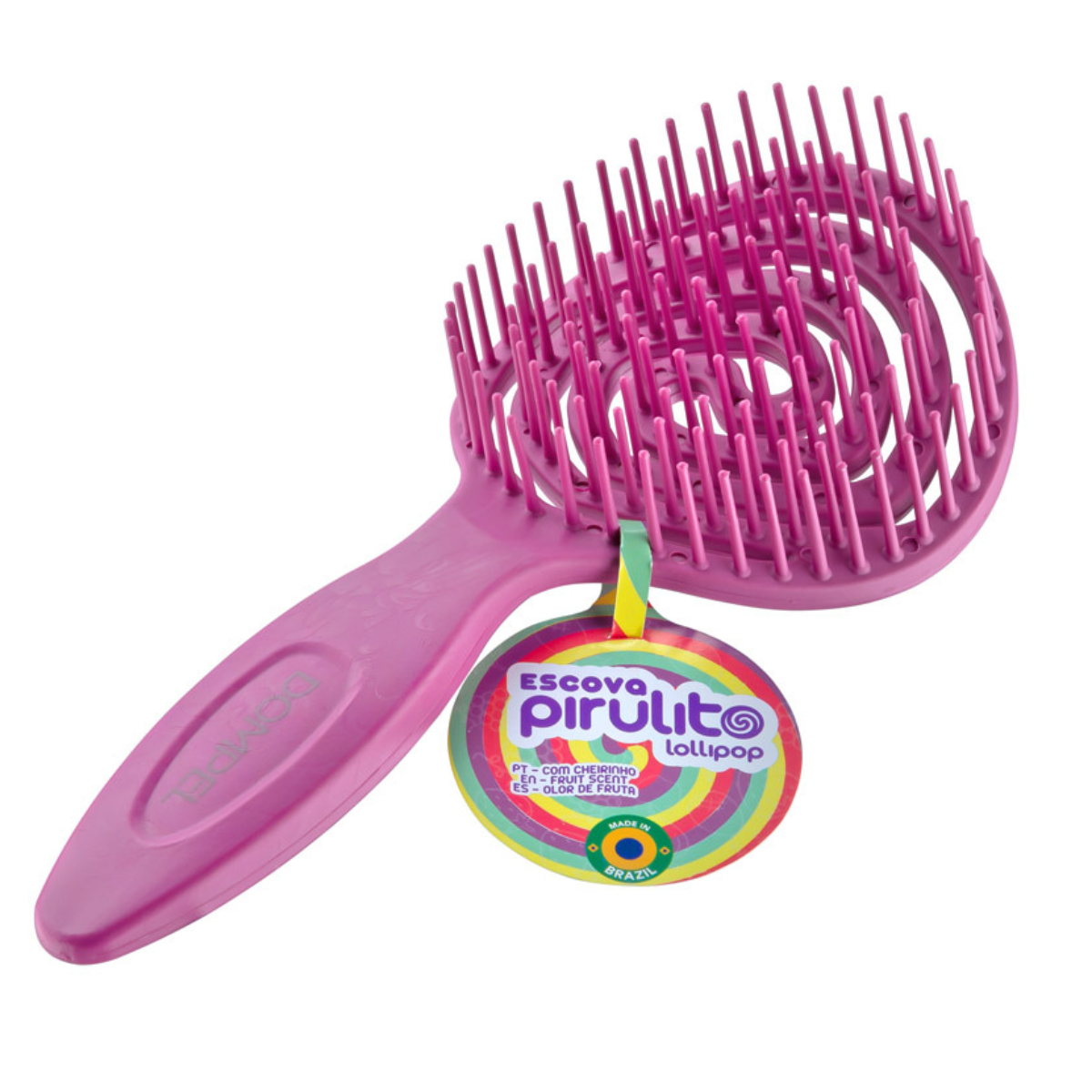 Dompel Hair Brush Pirulito Model 4018 – 4 Piece Set, Antistatic Detangling Brushes with Tutti-Frutti Scents (Strawberry, Pineapple, Grape, Green Apple), Ergonomic Design-HAIR STYLIST-DOMPEL