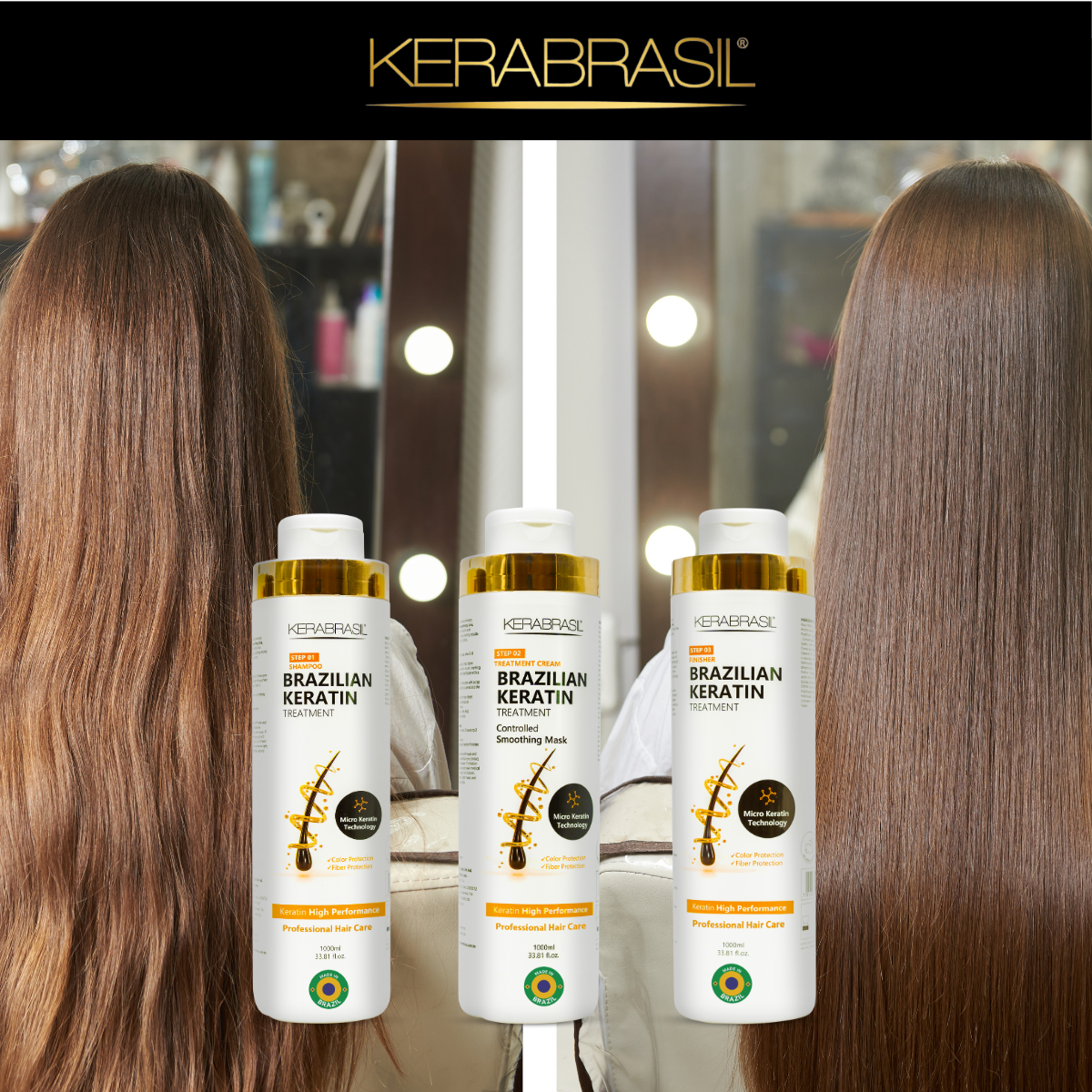 KERABRASIL Brazilian Keratin Hair Care Set - 1L Shampoo, 1L Treatment Cream, 1L Finisher - Complete Smoothing System-KERABRASIL