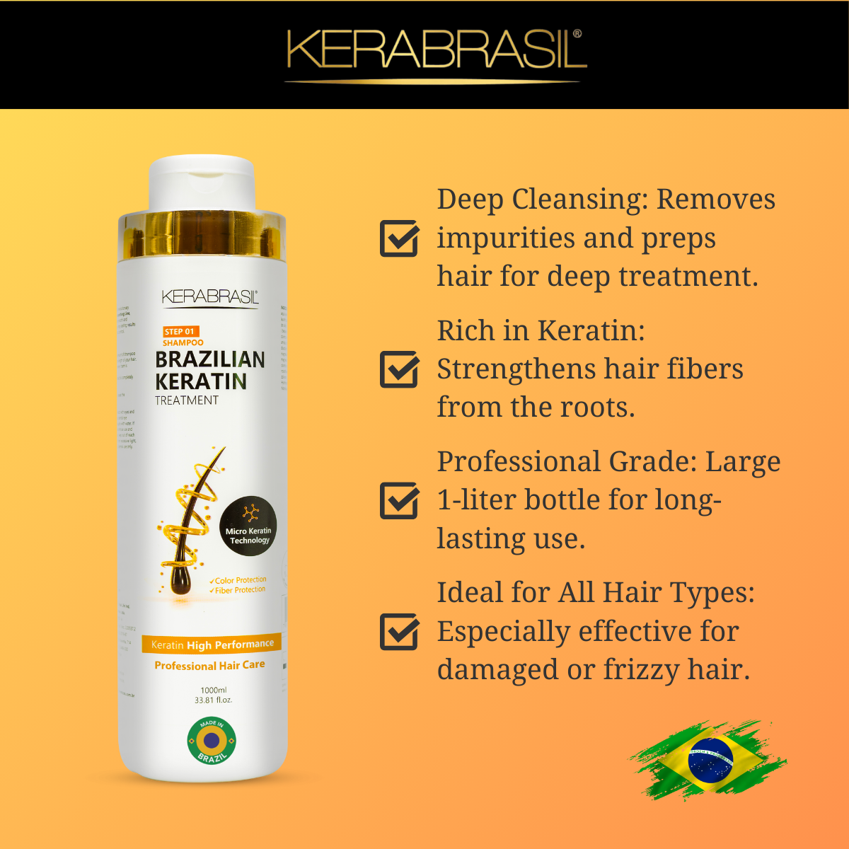 KERABRASIL Brazilian Keratin Hair Care Set - 1L Shampoo, 1L Treatment Cream, 1L Finisher - Complete Smoothing System-KERABRASIL