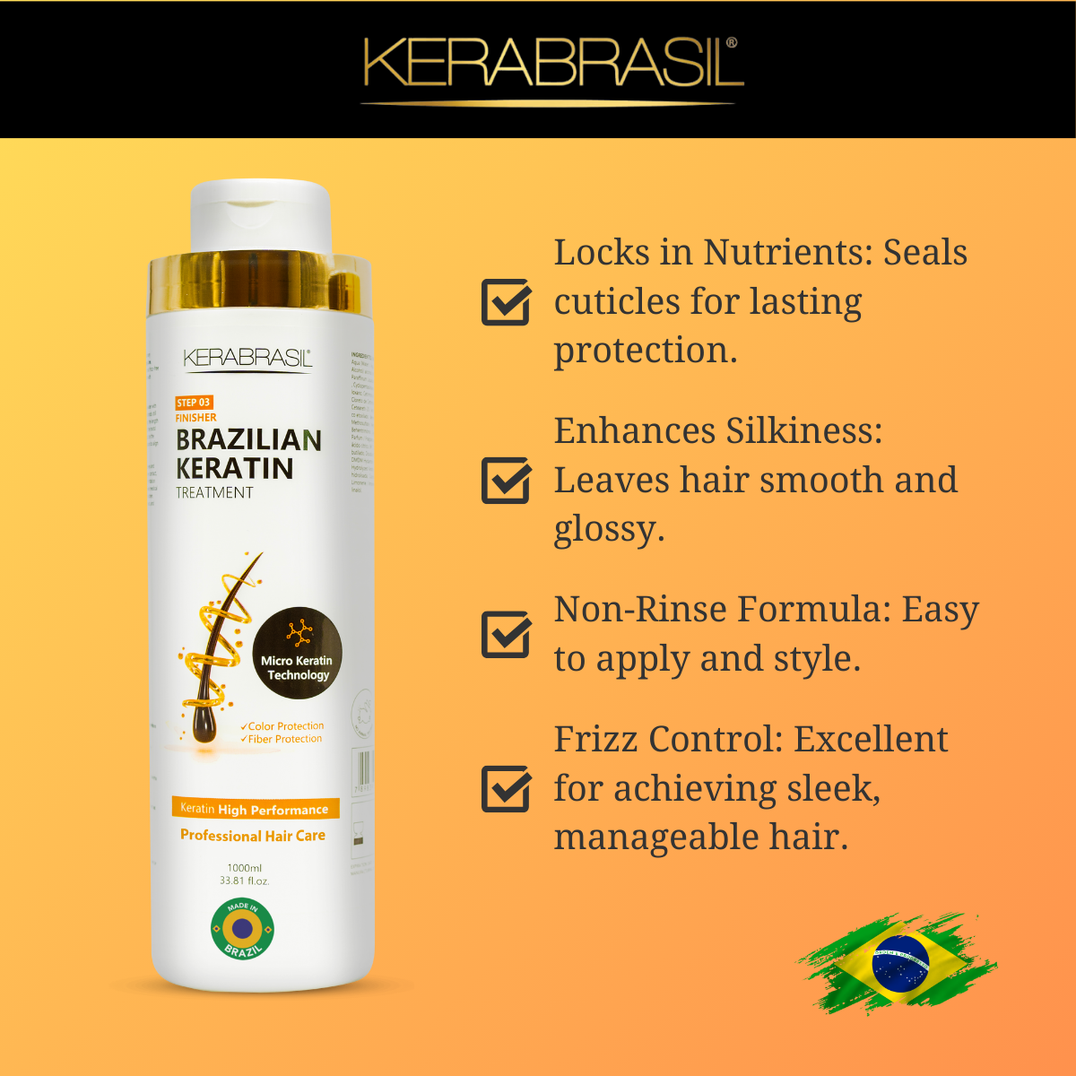 KERABRASIL Brazilian Keratin Hair Care Set - 1L Shampoo, 1L Treatment Cream, 1L Finisher - Complete Smoothing System-KERABRASIL