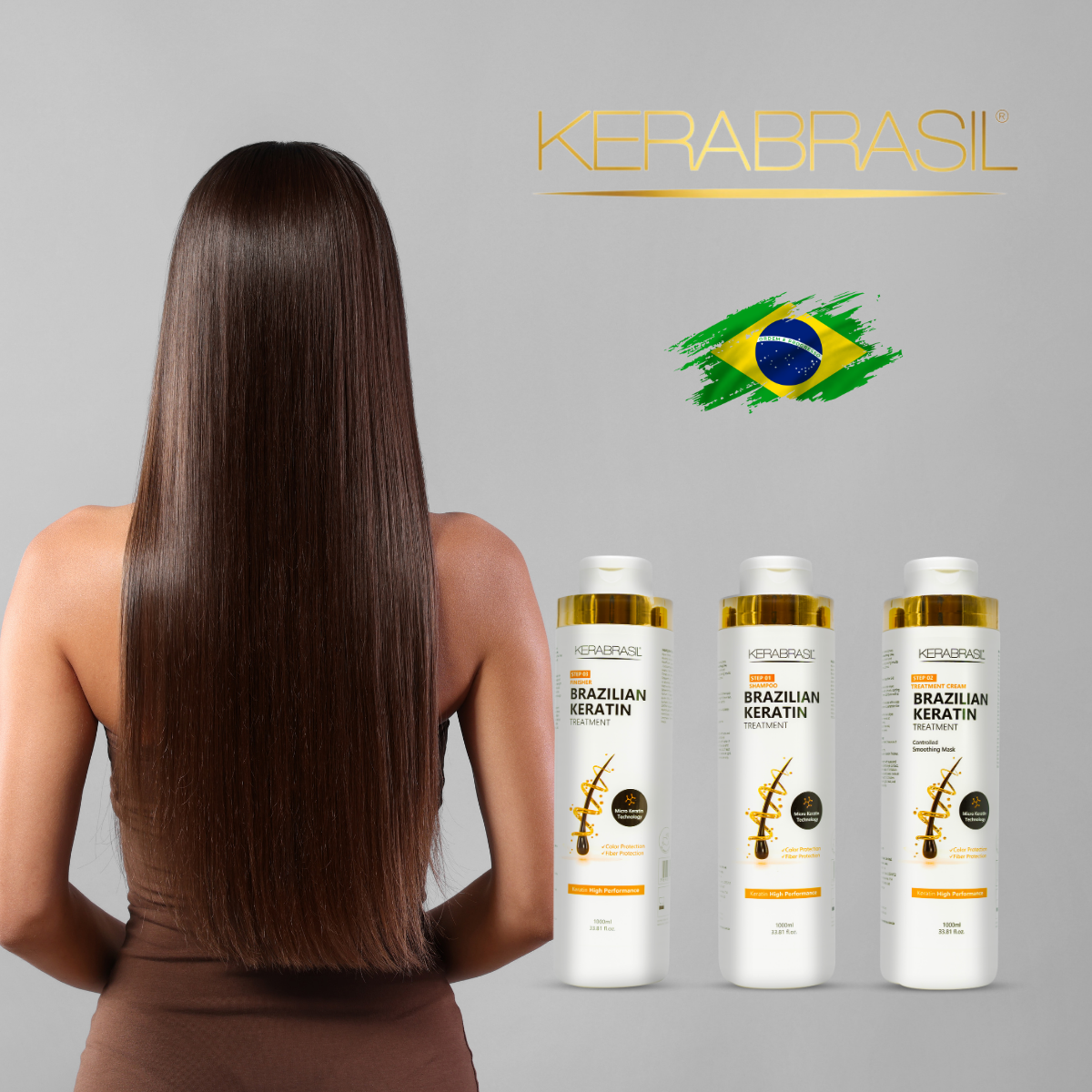 KERABRASIL Brazilian Keratin Hair Care Set - 1L Shampoo, 1L Treatment Cream, 1L Finisher - Complete Smoothing System-KERABRASIL