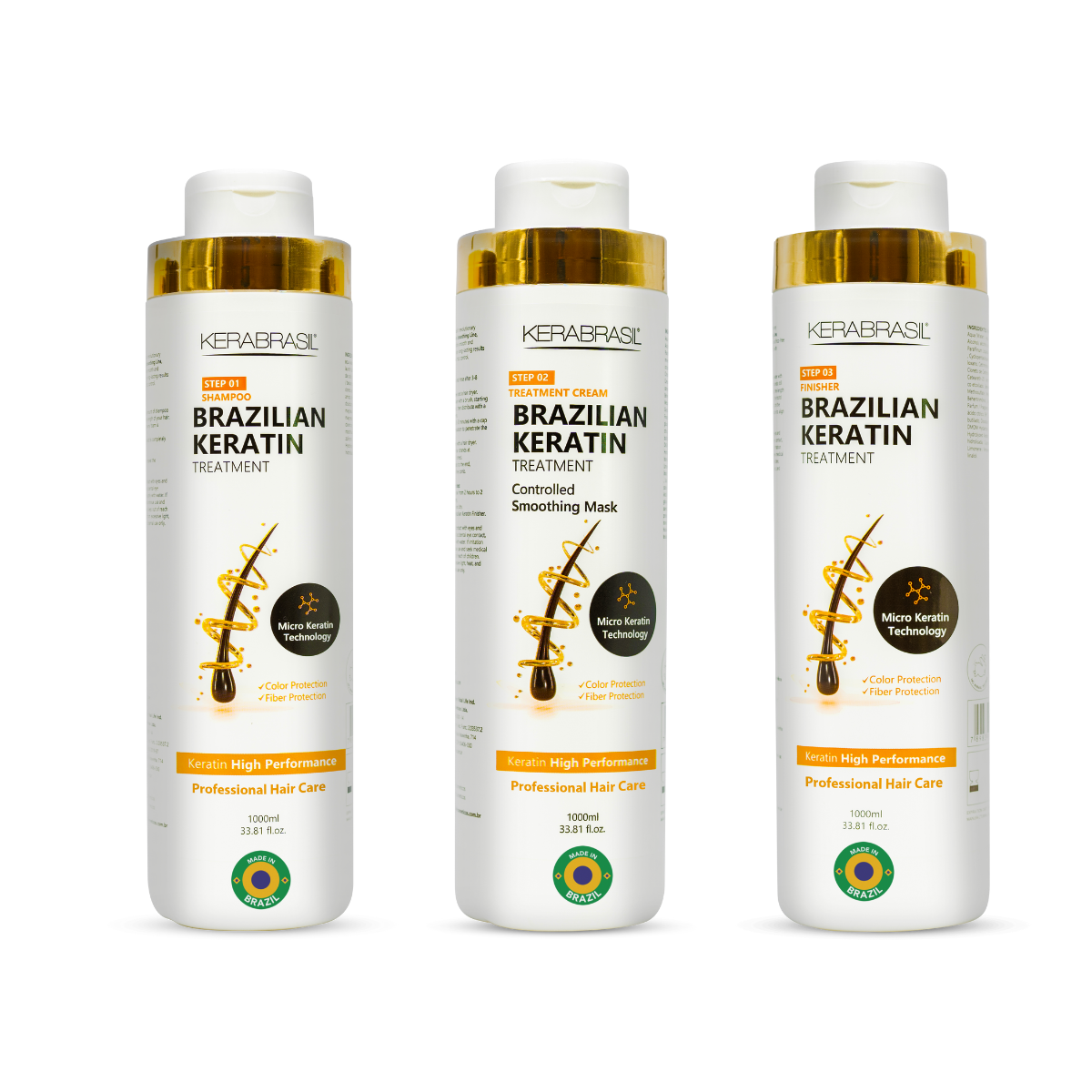 KERABRASIL Brazilian Keratin Hair Care Set - 1L Shampoo, 1L Treatment Cream, 1L Finisher - Complete Smoothing System-KERABRASIL