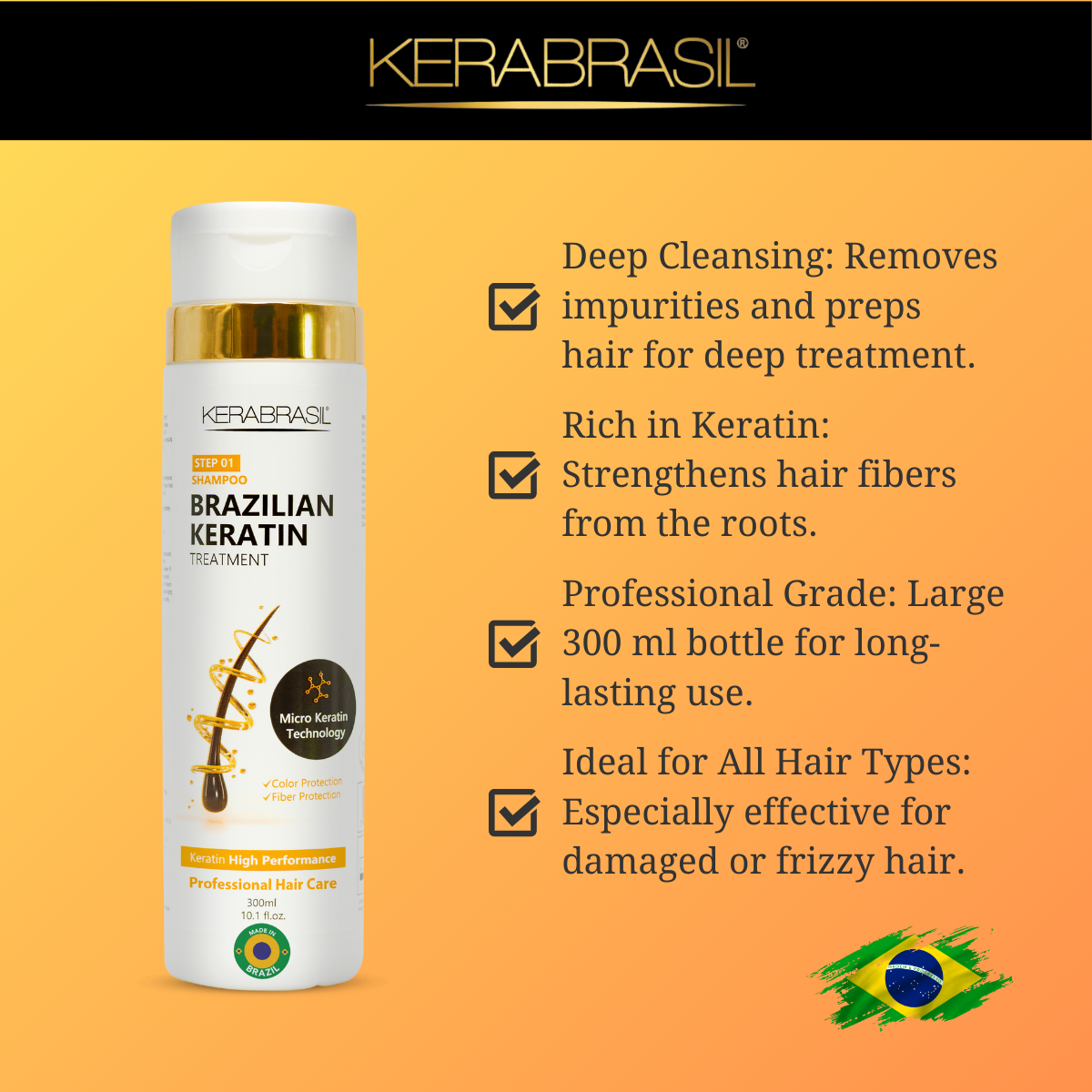 KERABRASIL Brazilian Keratin Hair Care Set - 300ml Shampoo, 300ml Treatment Cream, 300ml Finisher - Complete Smoothing System-KERABRASIL