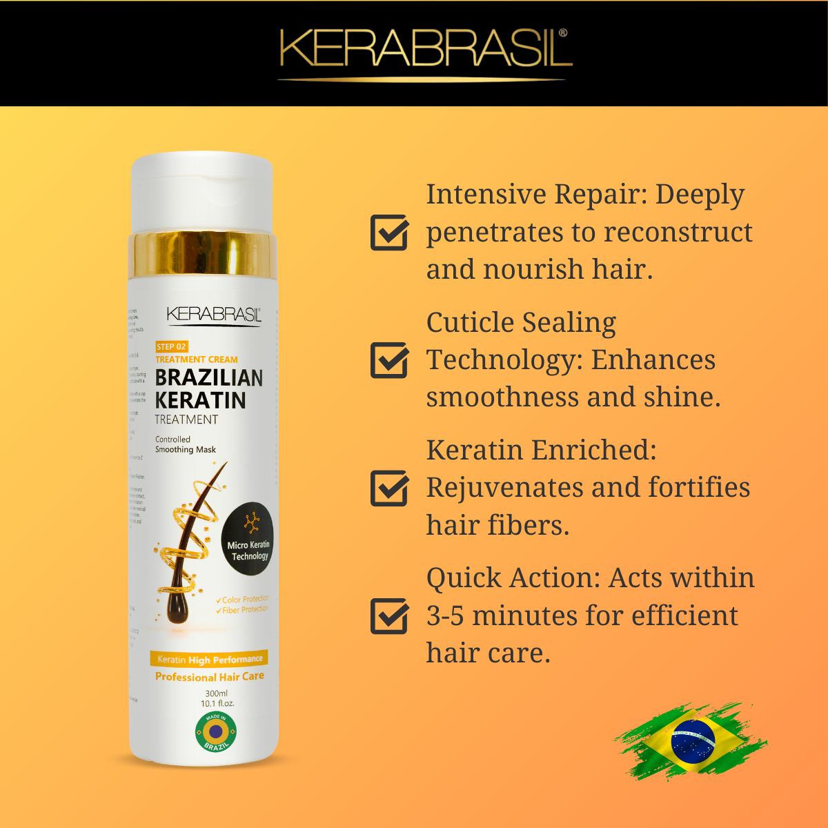 KERABRASIL Brazilian Keratin Hair Care Set - 300ml Shampoo, 300ml Treatment Cream, 300ml Finisher - Complete Smoothing System-KERABRASIL