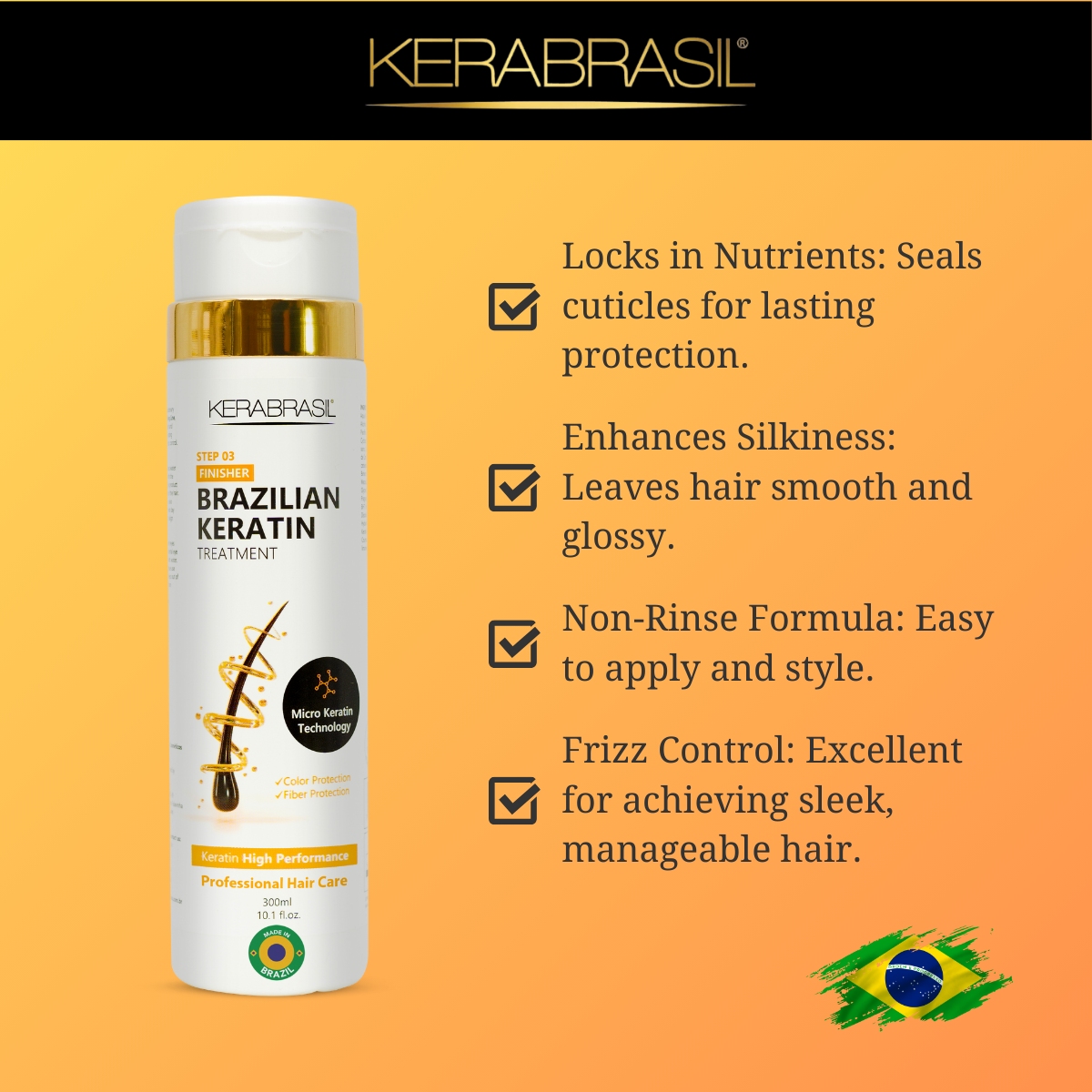 KERABRASIL Brazilian Keratin Hair Care Set - 300ml Shampoo, 300ml Treatment Cream, 300ml Finisher - Complete Smoothing System-KERABRASIL