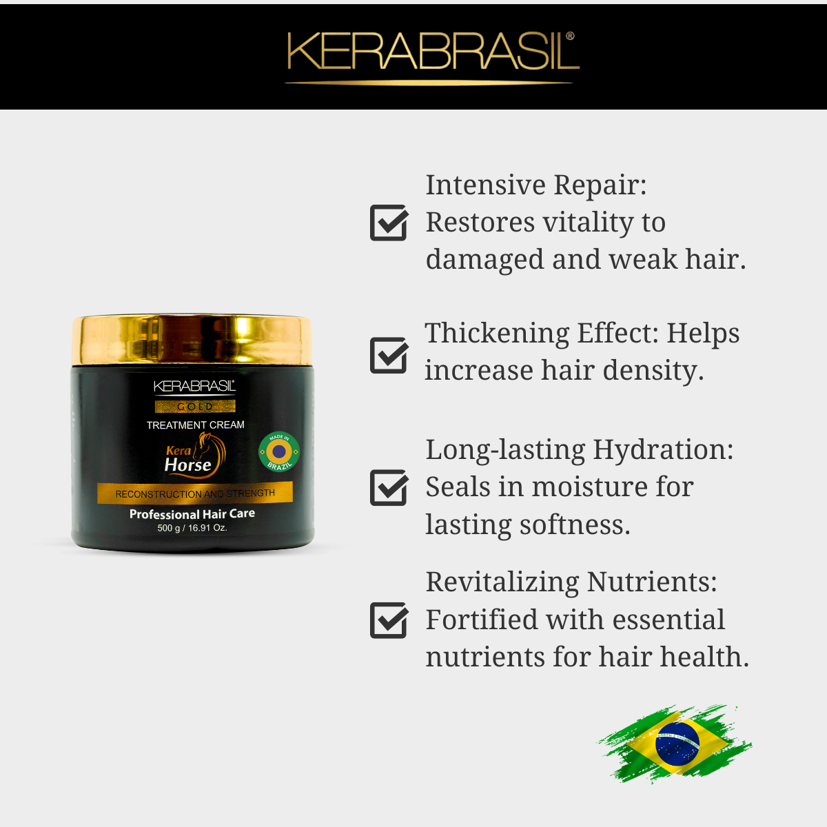 KERABRASIL Kerahorse Hair Treatment 500g - Biotin & Keratin Enriched-KERABRASIL