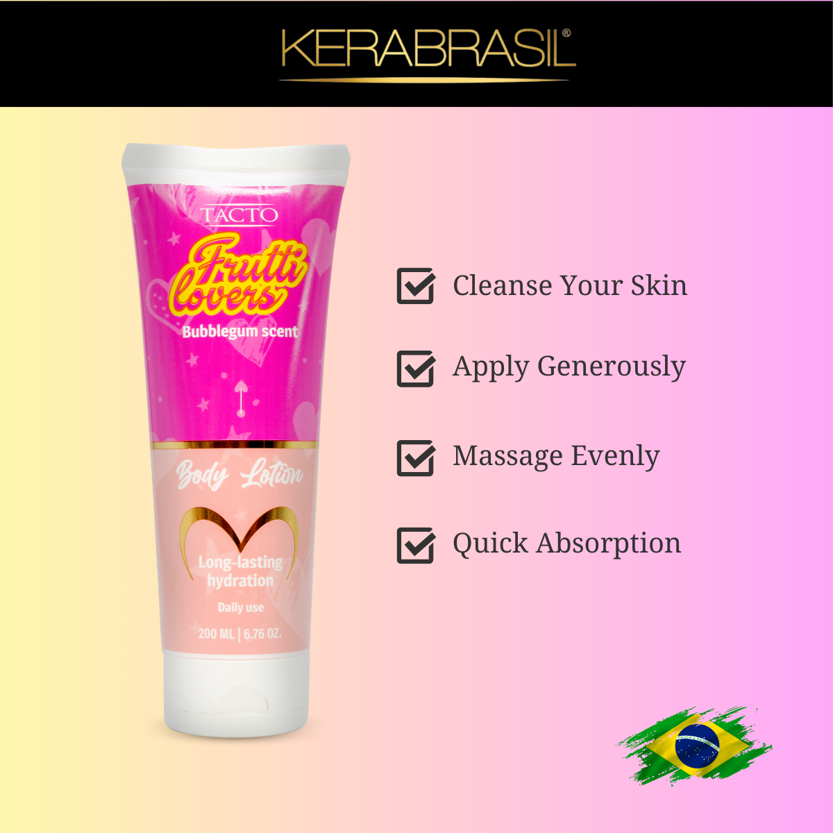 Kerabrasil Frutti Lovers Bubblegum Scented Body Lotion - Deep Hydration, Soft Skin, 6.76 oz-Depilcompany