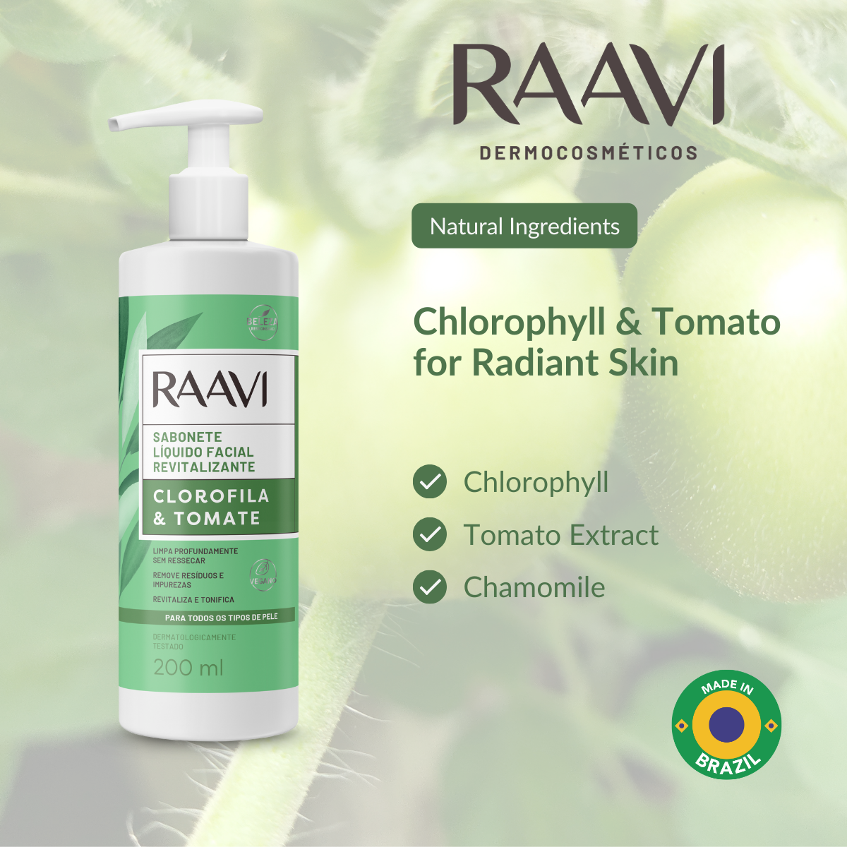 RAAVI Chlorophyll & Tomato Revitalizing Liquid Soap - 200ml-raavicosmetics