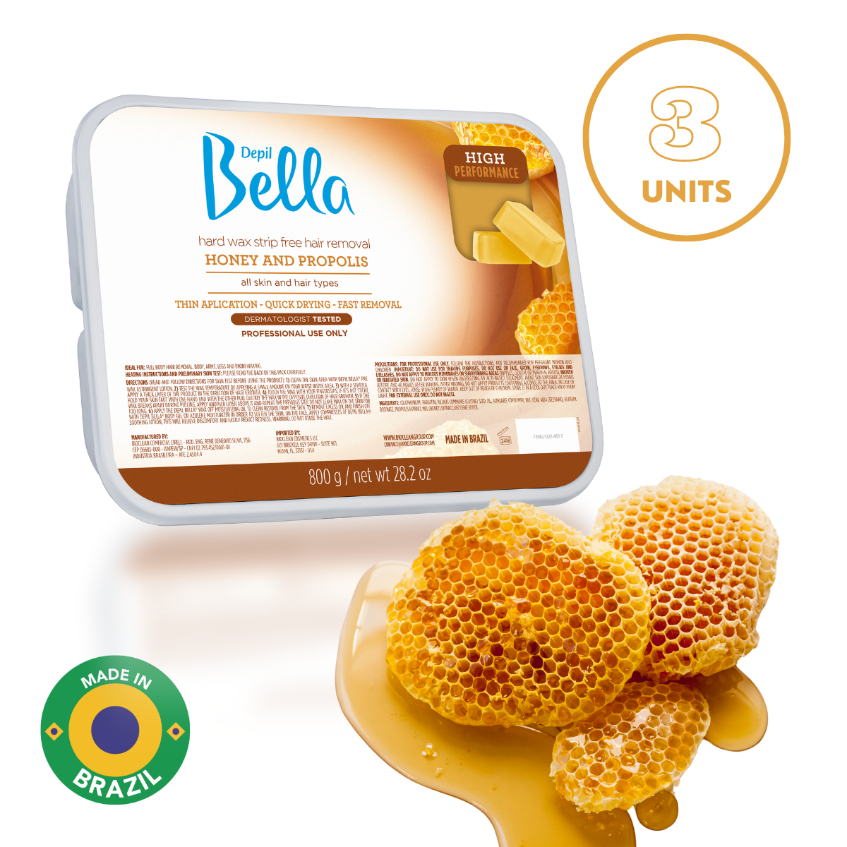 Depil Bella High Performance Hard Wax with Honey and Propolis, 28.2 Oz - Professional Hair Removal