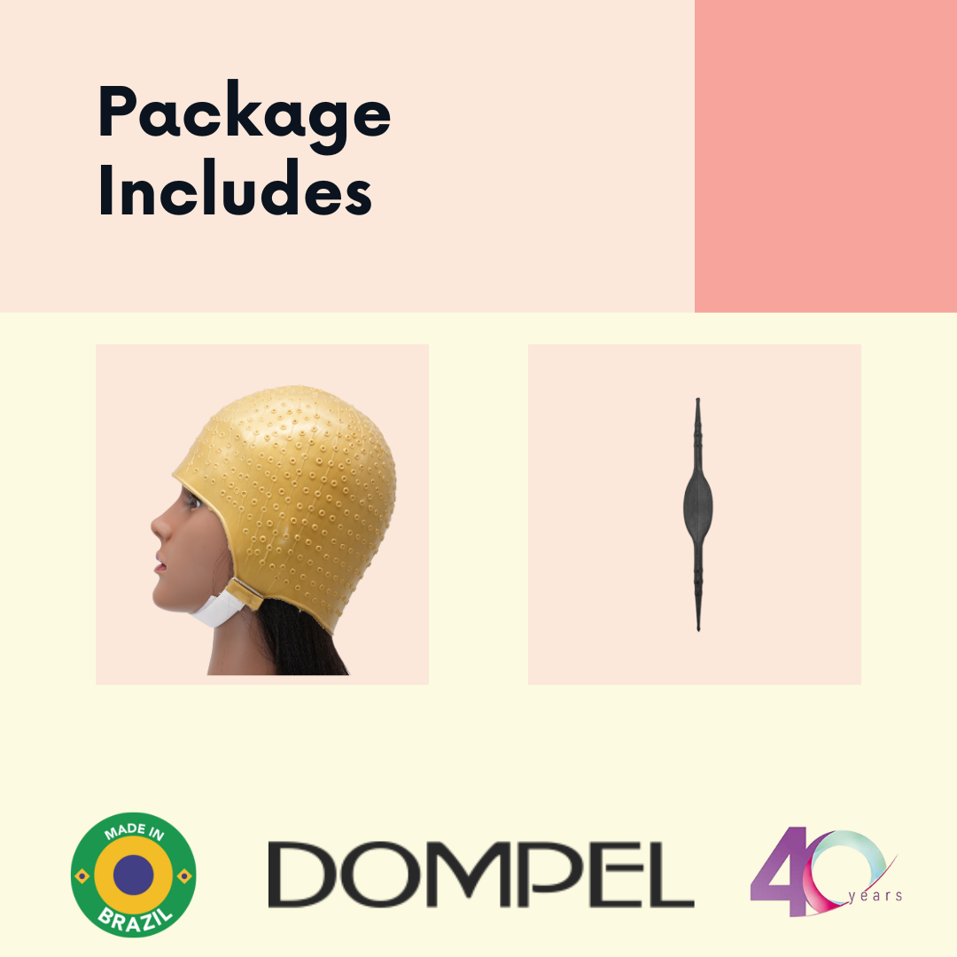 Package includes DOMPEL silicone gold cap 664 and hook for professional hair dyeing
