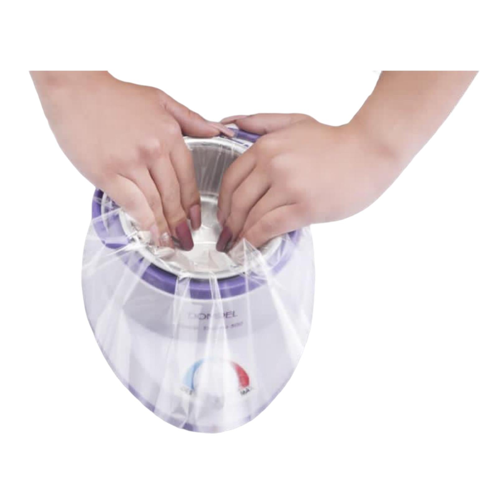 Installing Dompel Plastic Refill in a wax heater, with hands demonstrating the proper method.